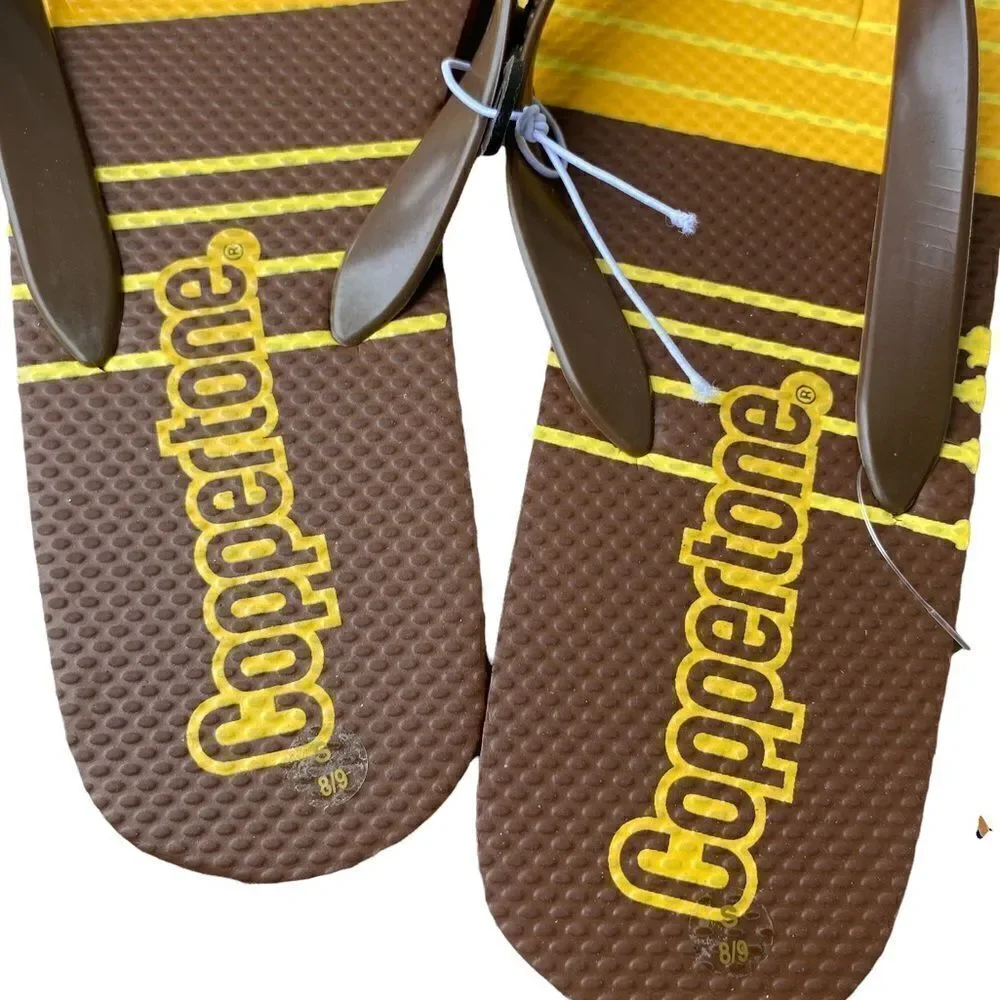 Coppertone Men’s Sz 8-9 Brown Orange Yellow Thong Flip Flop Beach Sandals